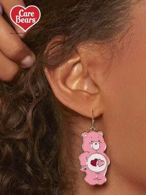 NWOT Care Bears Pink Heart Belly Bear Dangle Earrings